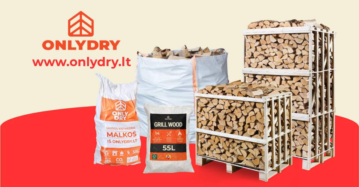 Onlydry sausos malkos maišuose, didmaišyje ir paletėse